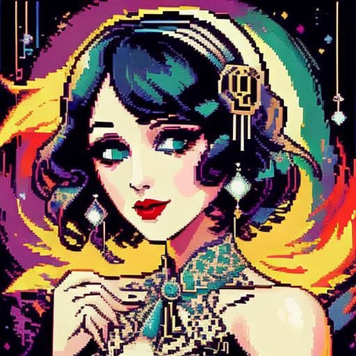Pixelated Chibi Flapper in 1920s Speakeasy