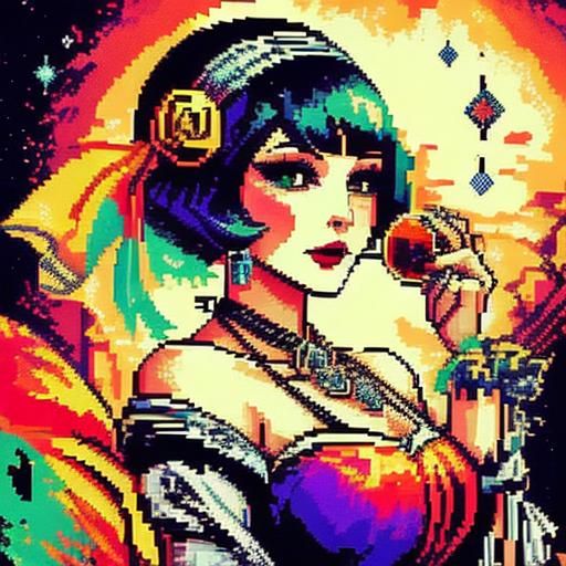 Pixelated 1920s Chibi Flapper in Speakeasy