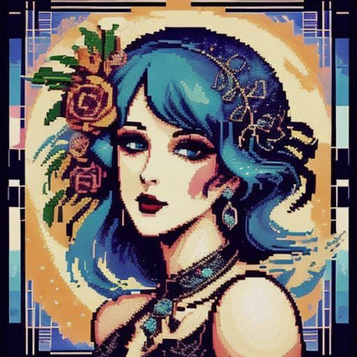 Chibi Flapper in Speakeasy Pixelated Art