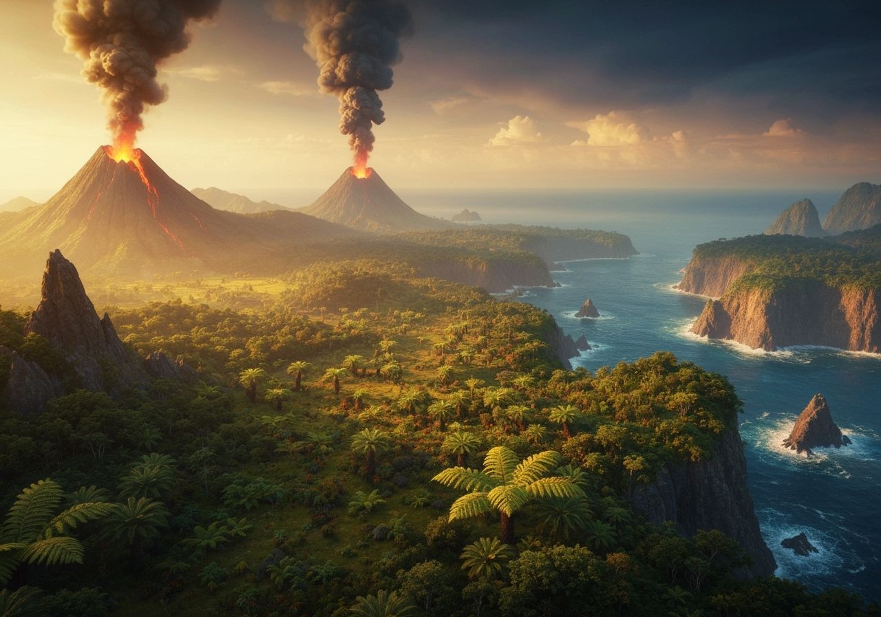 Majestic Jurassic Landscape with Golden Lighting