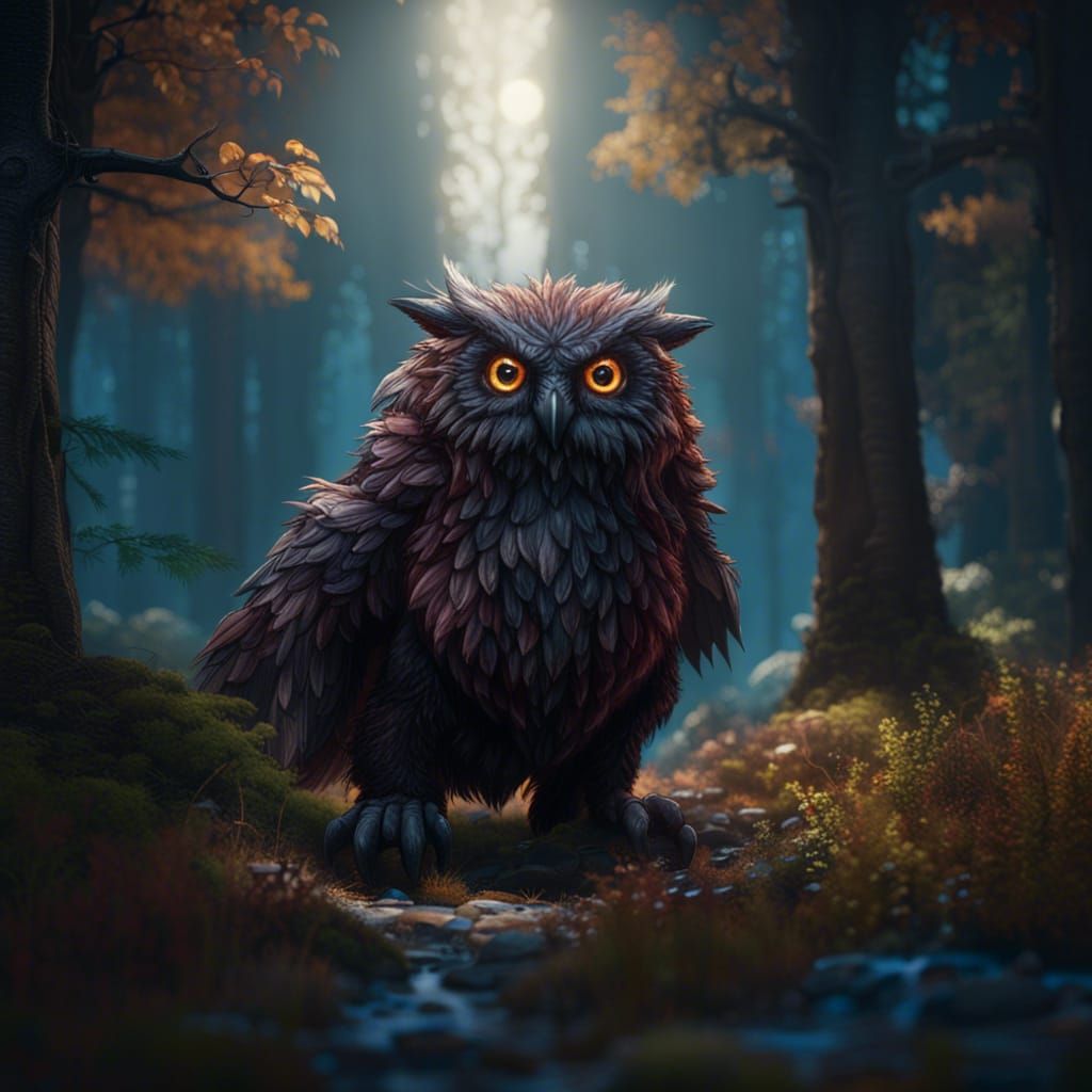 Owlbear in Forest: Detailed Matte Painting