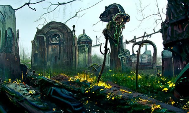 Creepy Gravedigger in a Horrific Graveyard, Digital Art