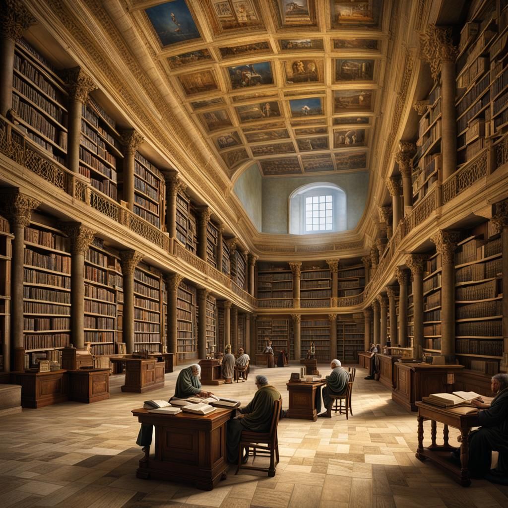 Greek Scholars at Alexandria in Hyperrealistic Photo