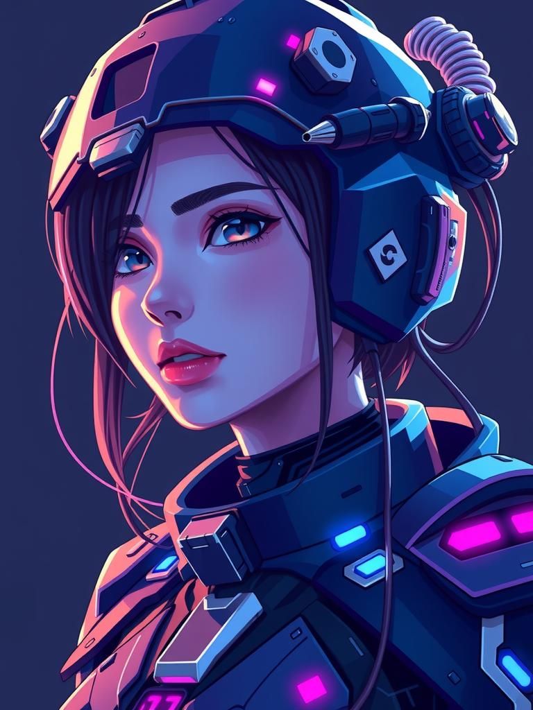 Cyberpunk Anime Heroine in 8-bit Pixel Art