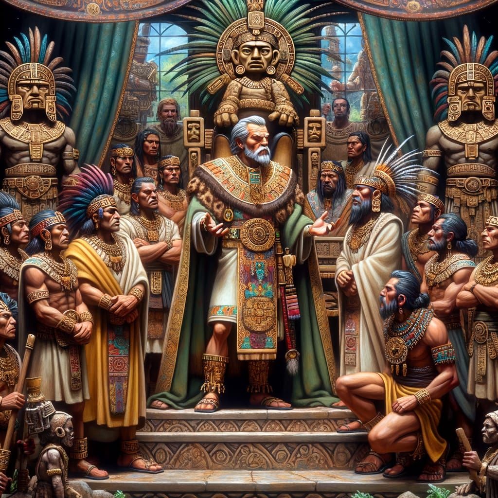 Aztec Ruler in Lavish Throne Room