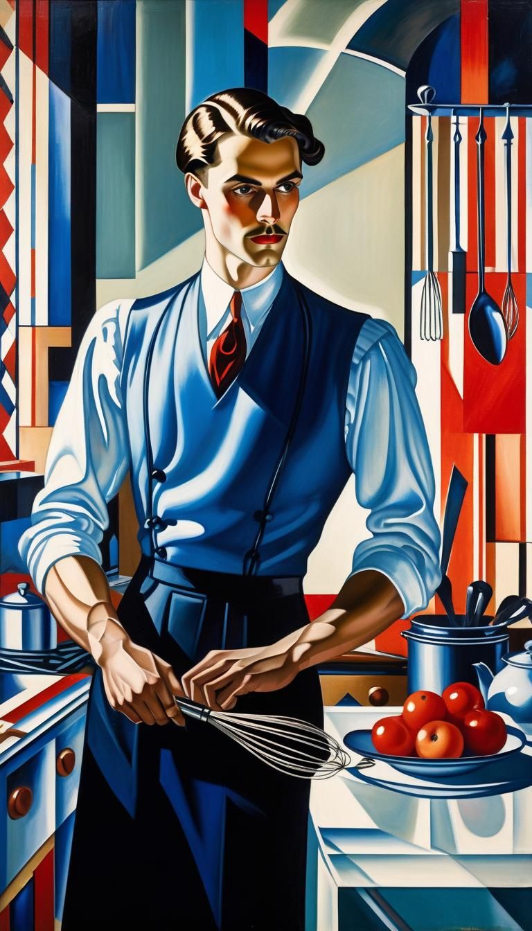 Chef Portrait in Art Deco Style of Tamara de Lempicka