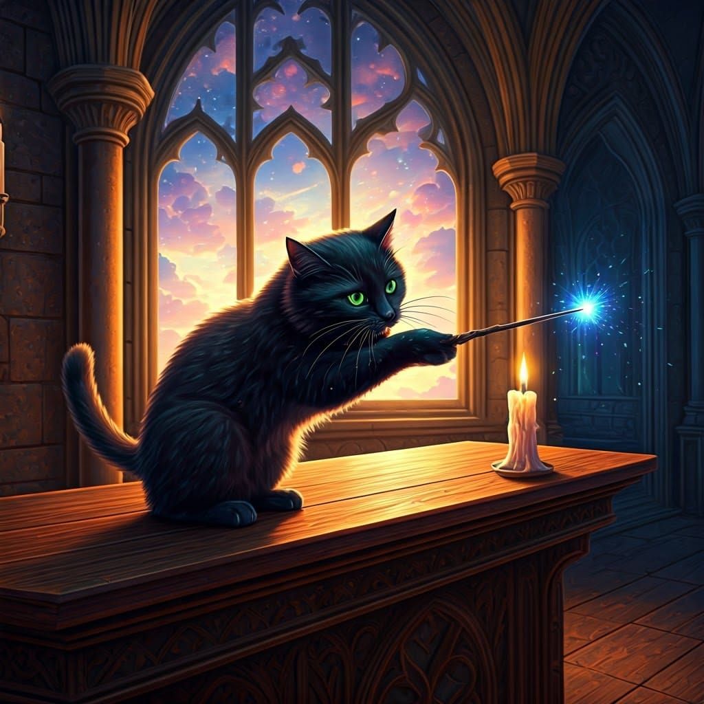 Black Cat Leaping in Candlelight, Ash Thorp Style