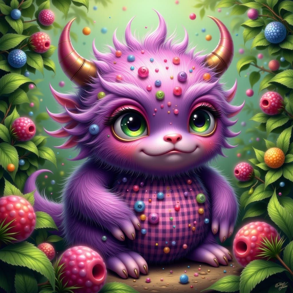 Whimsical Berry Monster Foo in Vibrant Gingham