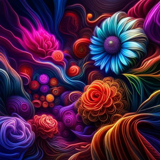 Metallic Flowers in Synthwave Neon Retro Style