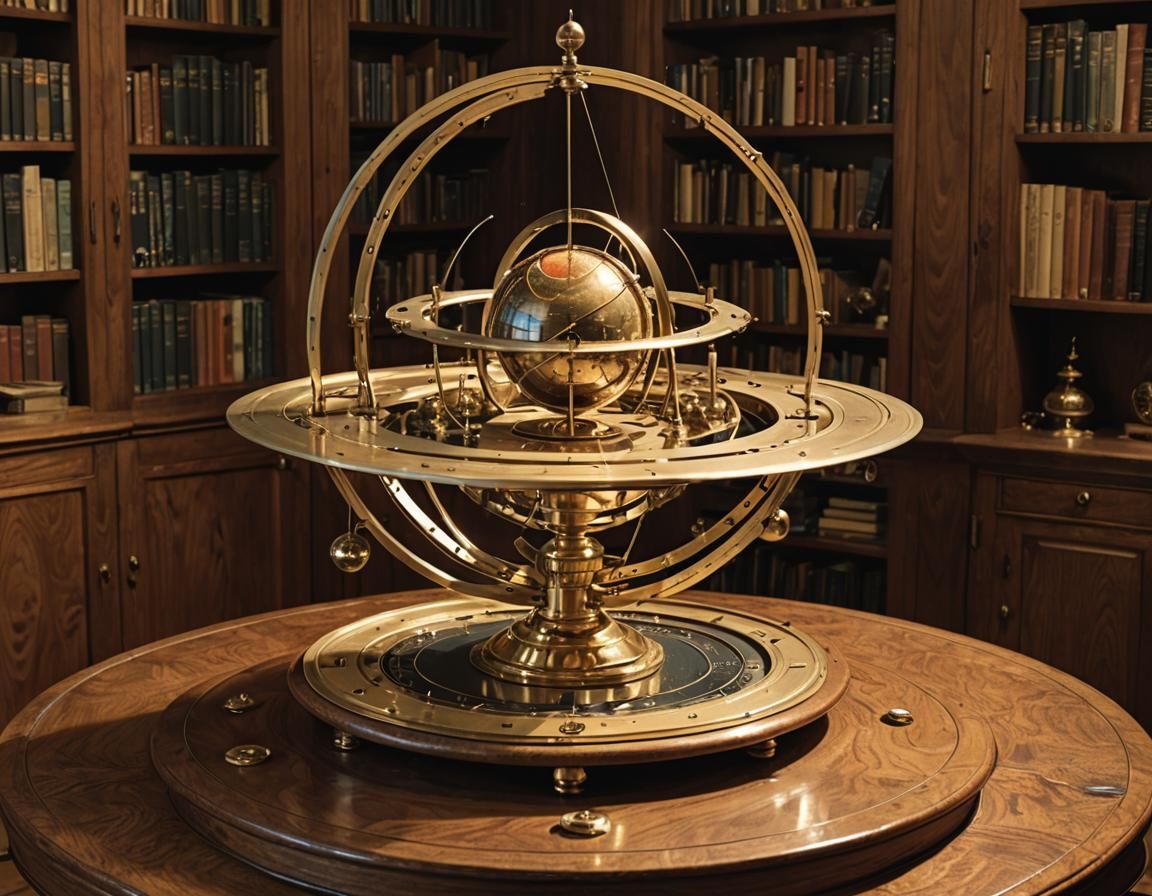 Brass Orrery with Lit Sun and Planets