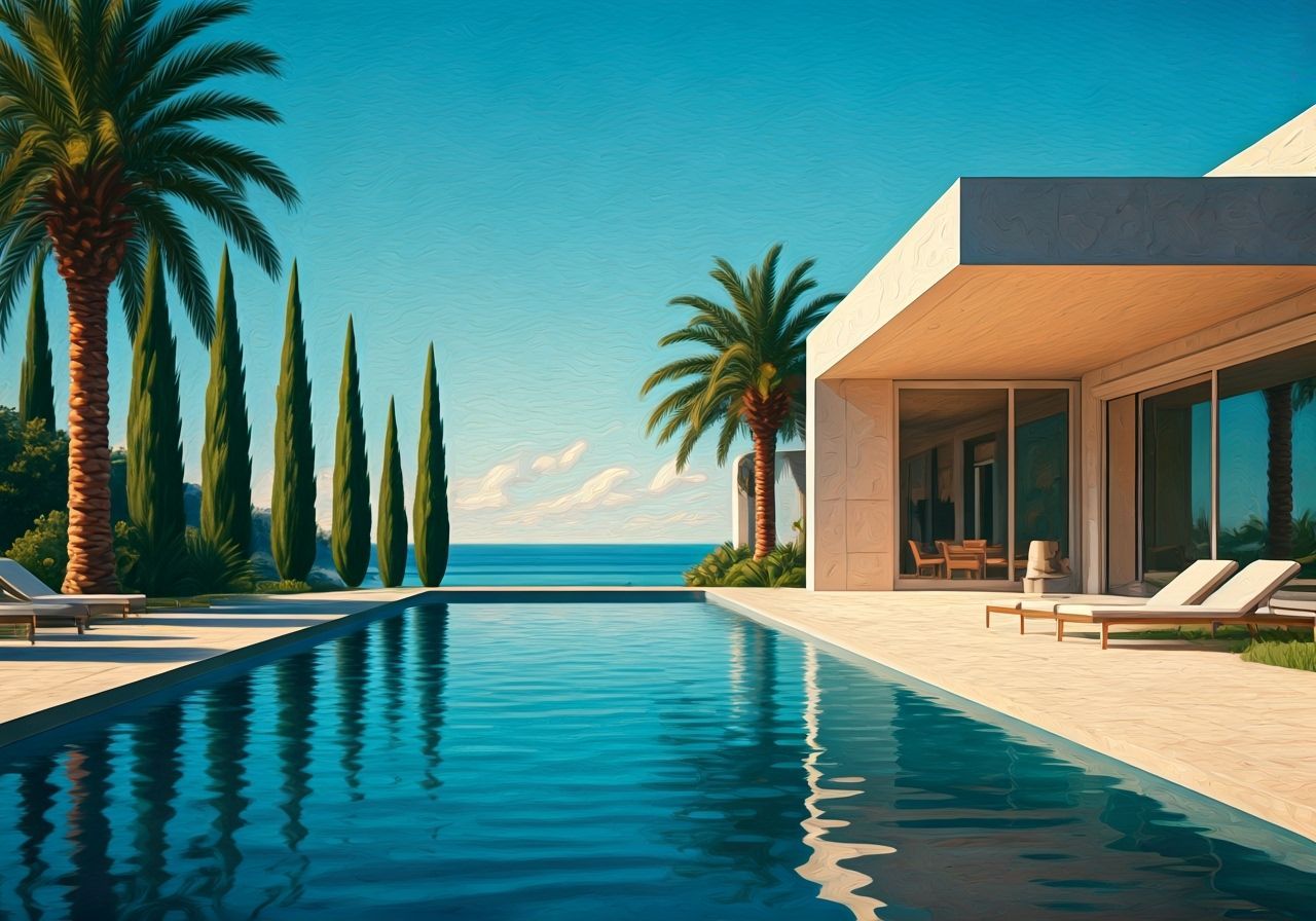 Modern House near the Ocean in Abstract Style