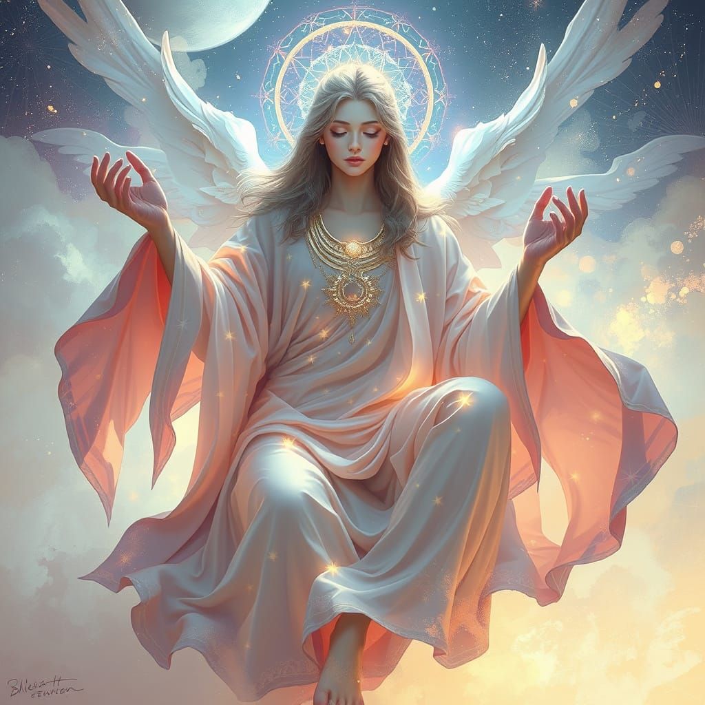 Celestial Being in Starry Robes: Ethereal Digital Art