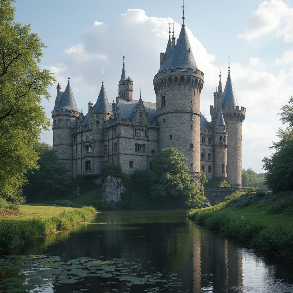 Majestic Gothic Castle with Moat