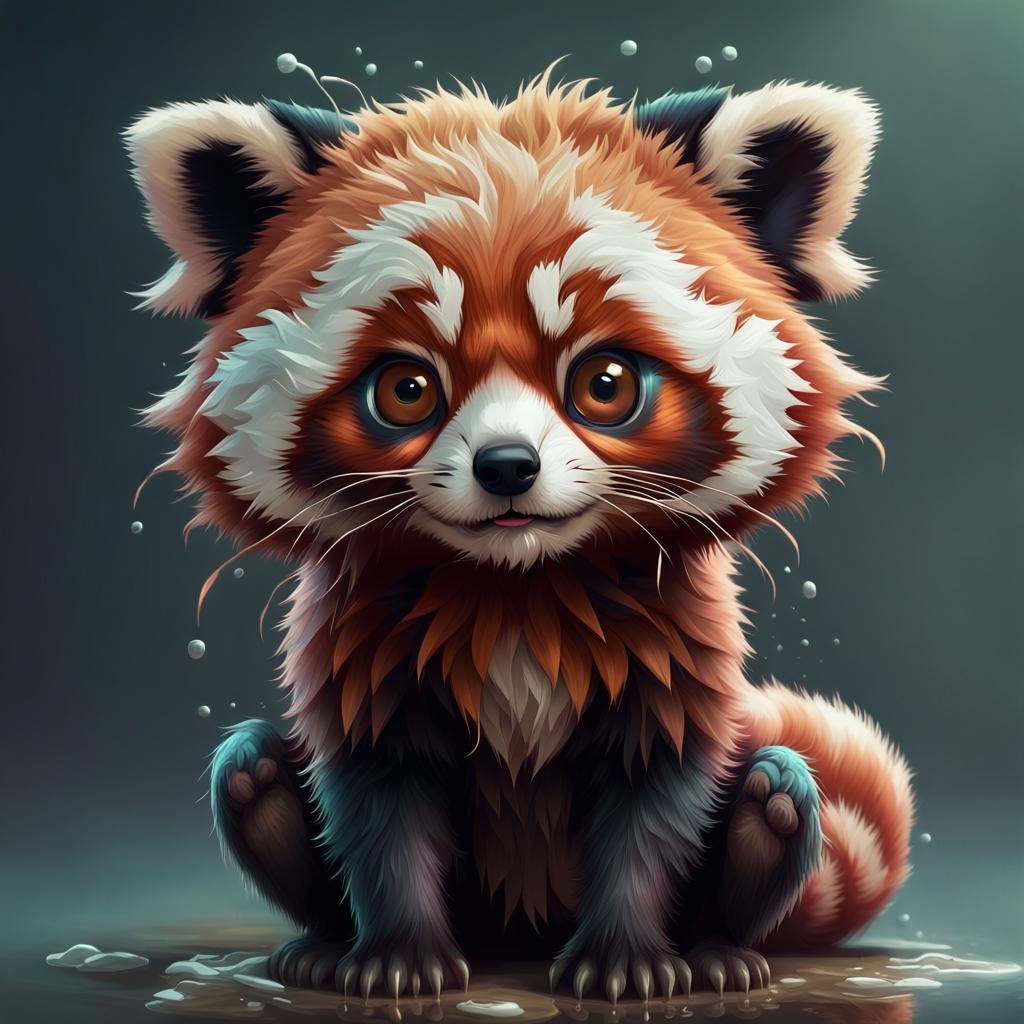 Adorable Red Panda Cub in Detailed Digital Painting
