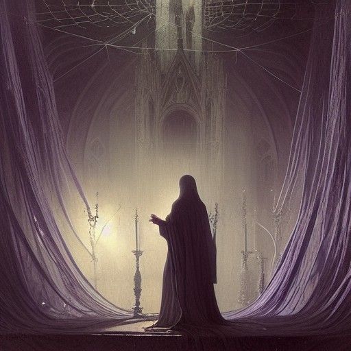 Dark Elf Priestess in Gothic Cathedral, Doré Style