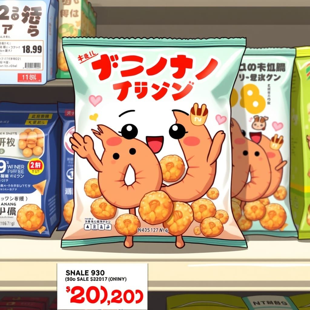 Kawaii Shrimp Snack Package Waving at You