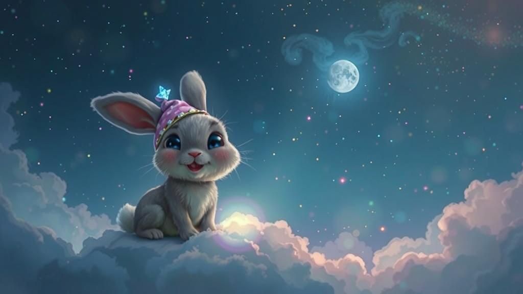 Rabbit on Cloud in Dreamy Sky