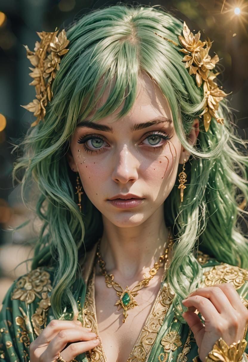 Green-Haired Magician with Golden Magic Power