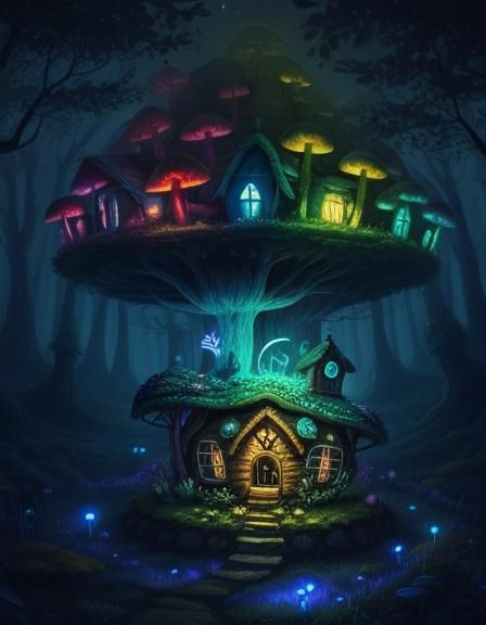Enchanted Bioluminescent Forest Fairy Mushroom House