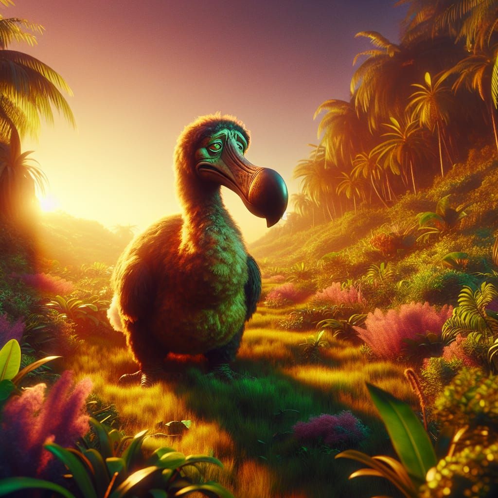 A Lonely Dodo in a Tropical Sunset