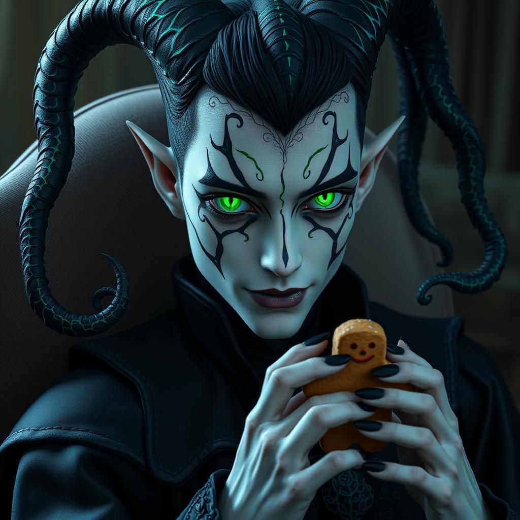 Gentle Man with Glowing Eyes and Chalk White Skin