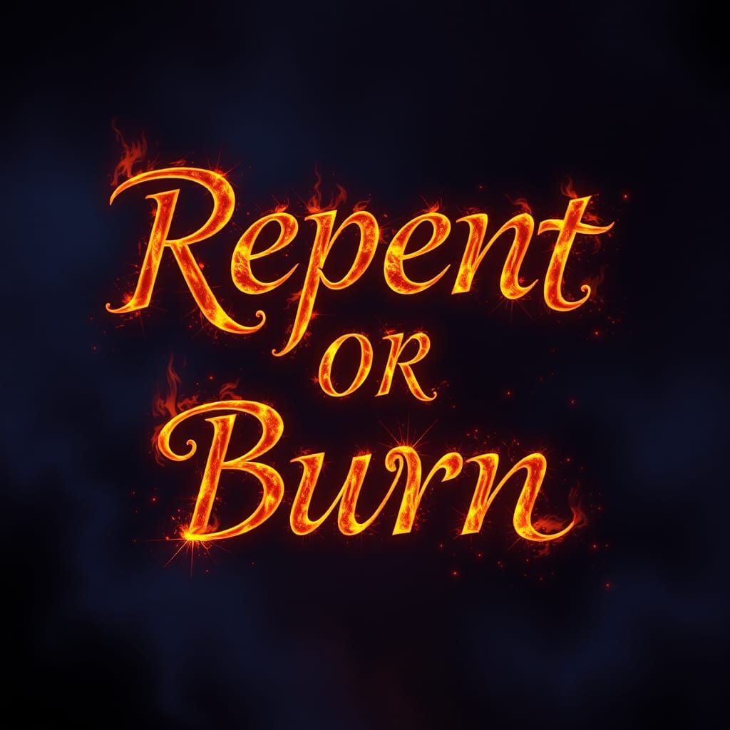 Fiery Repent or Burn Message in Fantasy Style