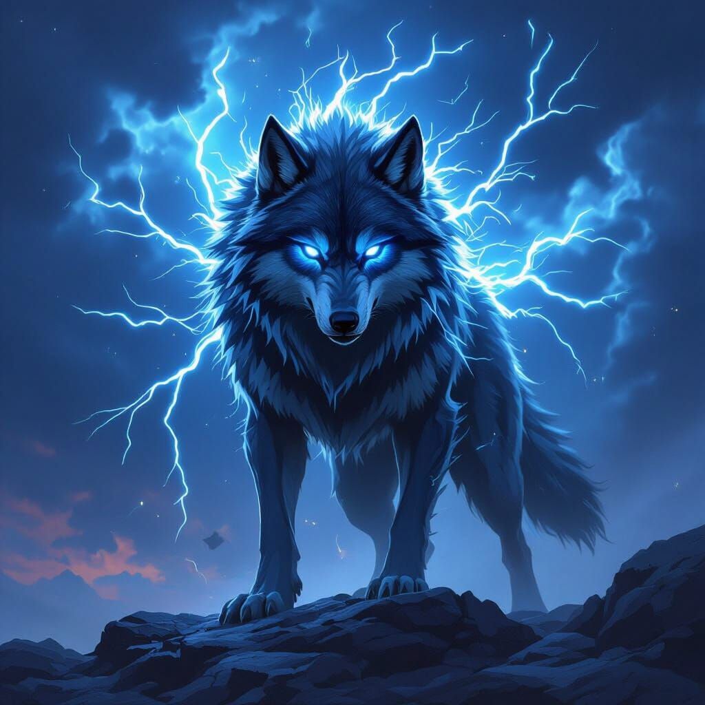 Epic Fantasy Wolf with Neon Energy