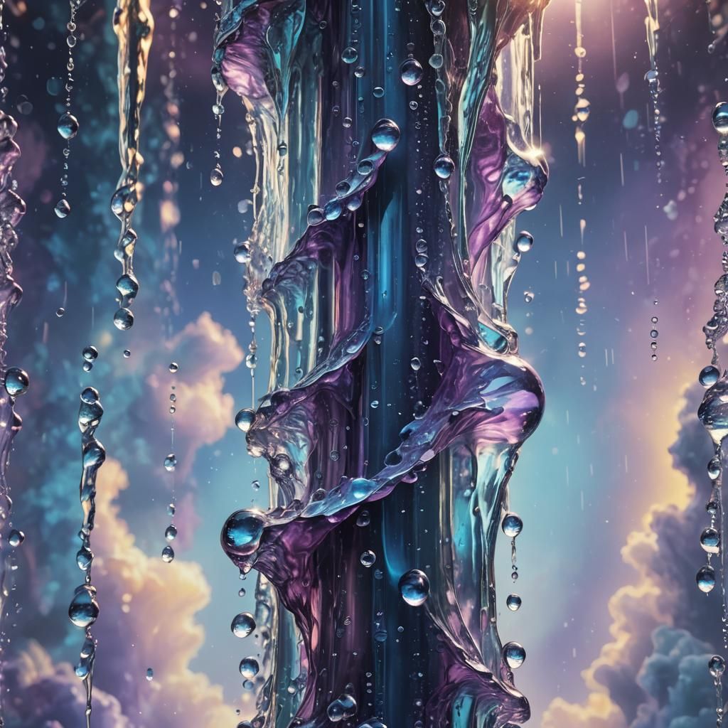 Colossal Water Pillar with Ethereal Droplets: Hyper-Realisti...