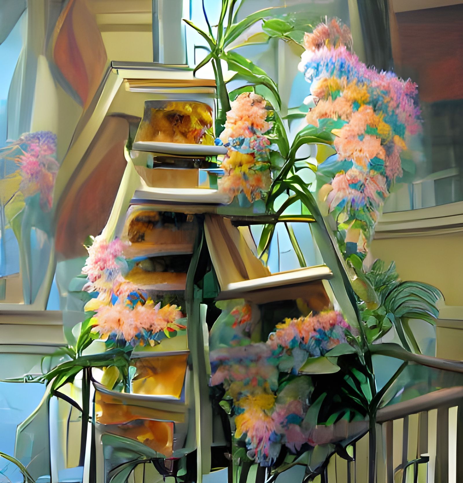 Pastel Flowers on Balcony in Fantasy Style