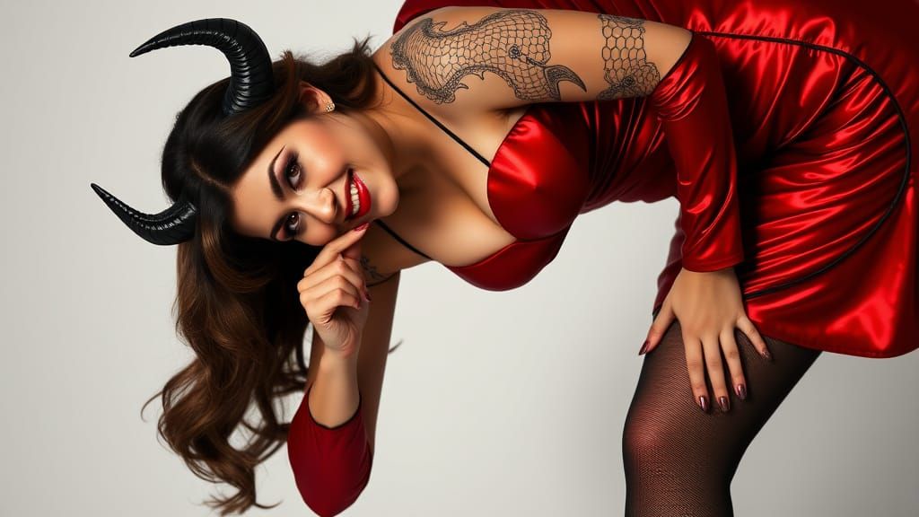 Curvaceous Devilish Woman in Red Stilettos