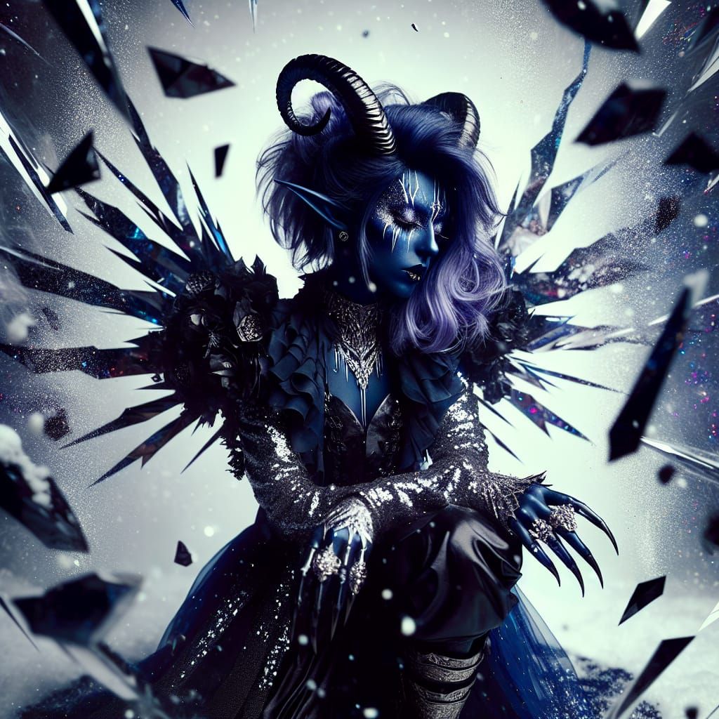 Dark Gothic Tiefling Goddess in Punk Style