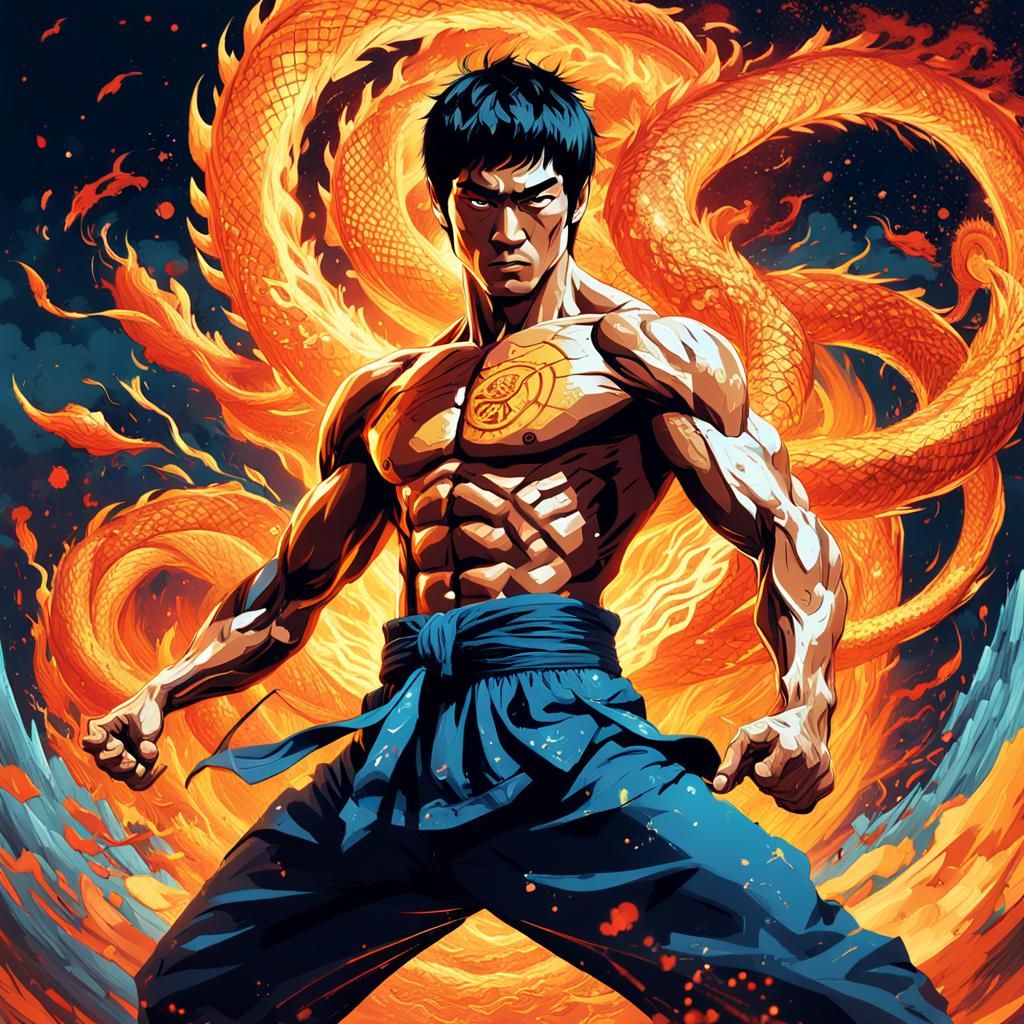 Bruce Lee skinny muscular  
oriental artworks