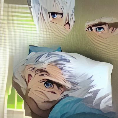 Ethereal White-Haired Anime Boy Portrait