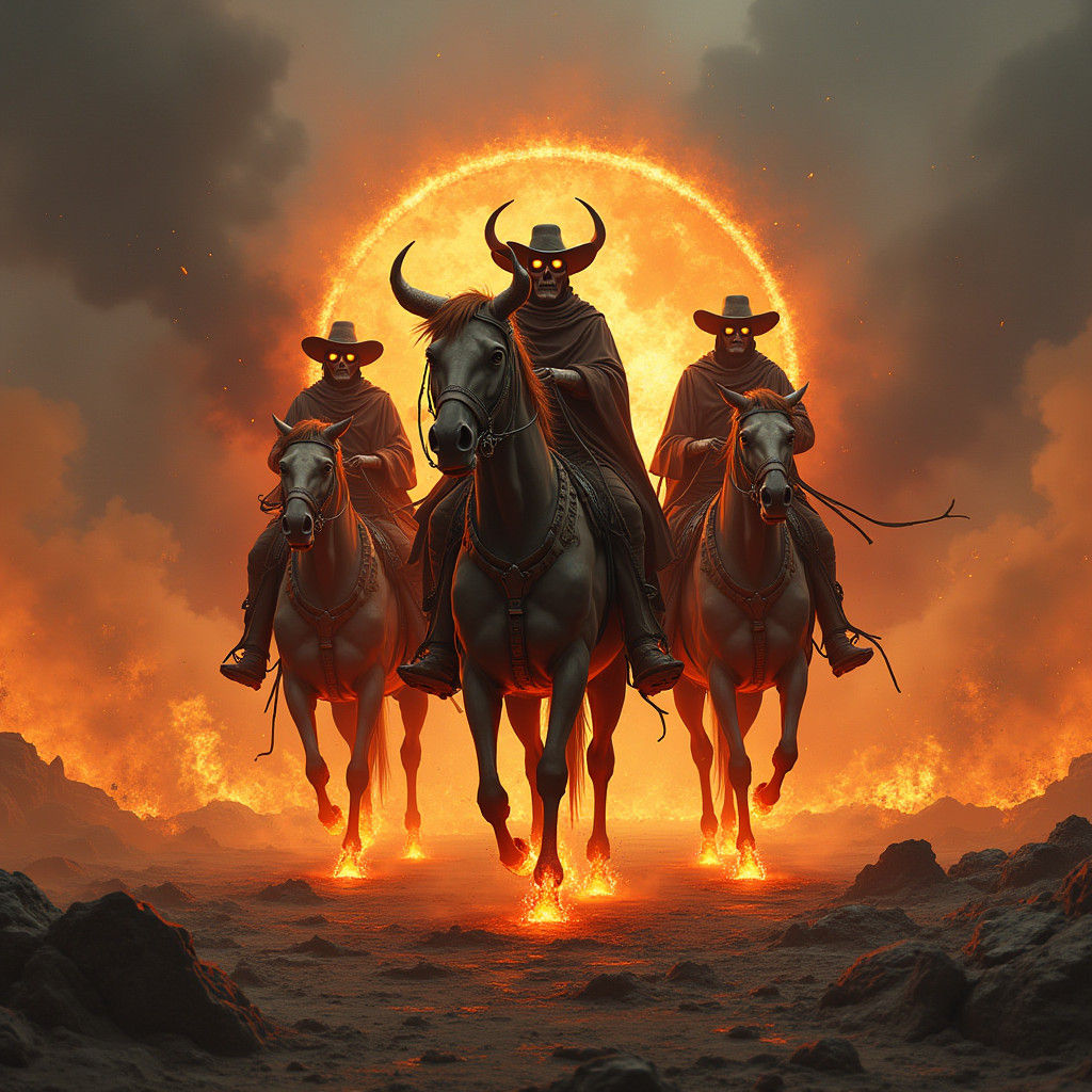 Skeletal Cowboys Emerge from Hellish Portal