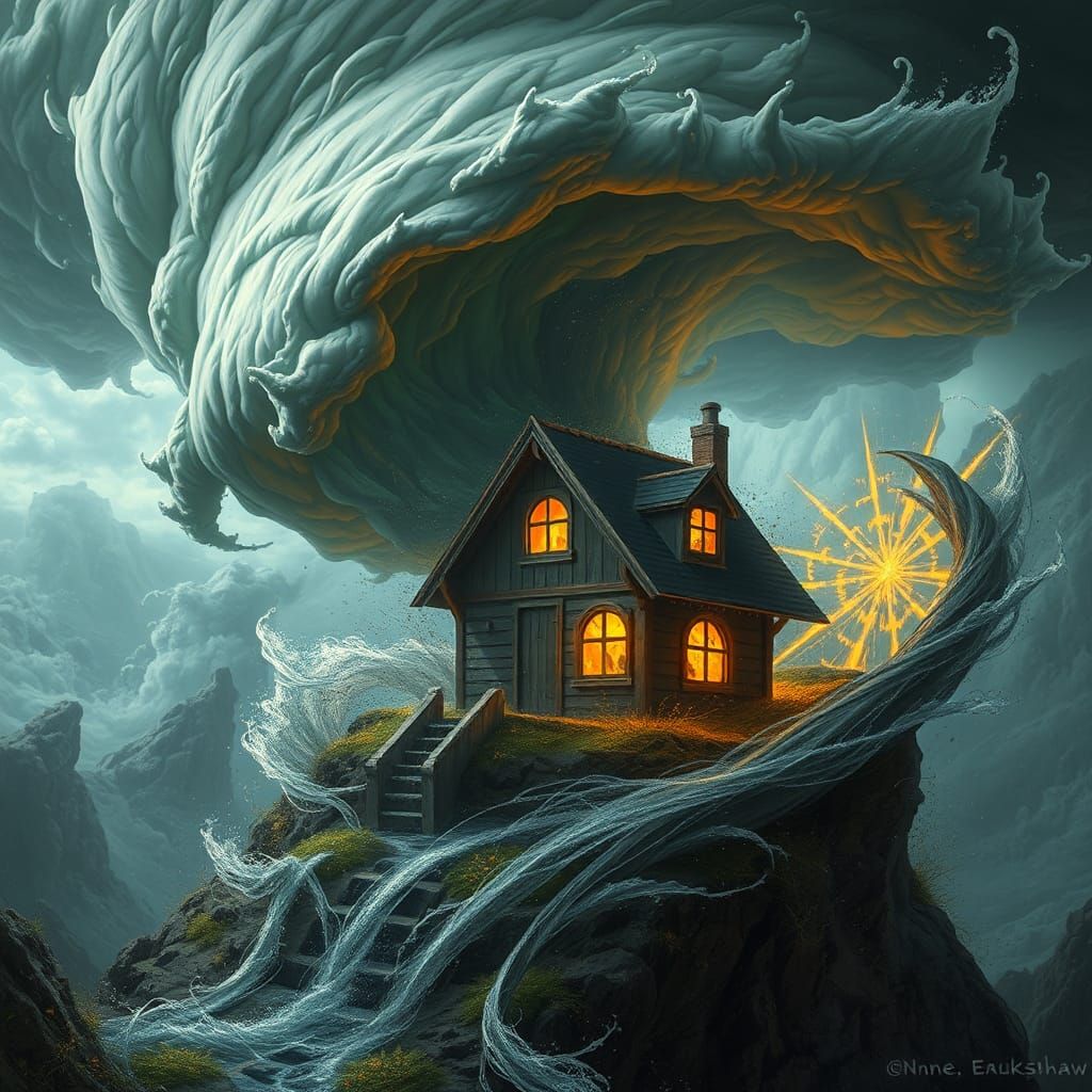 Miniature House Trapped in Swirling Tornado