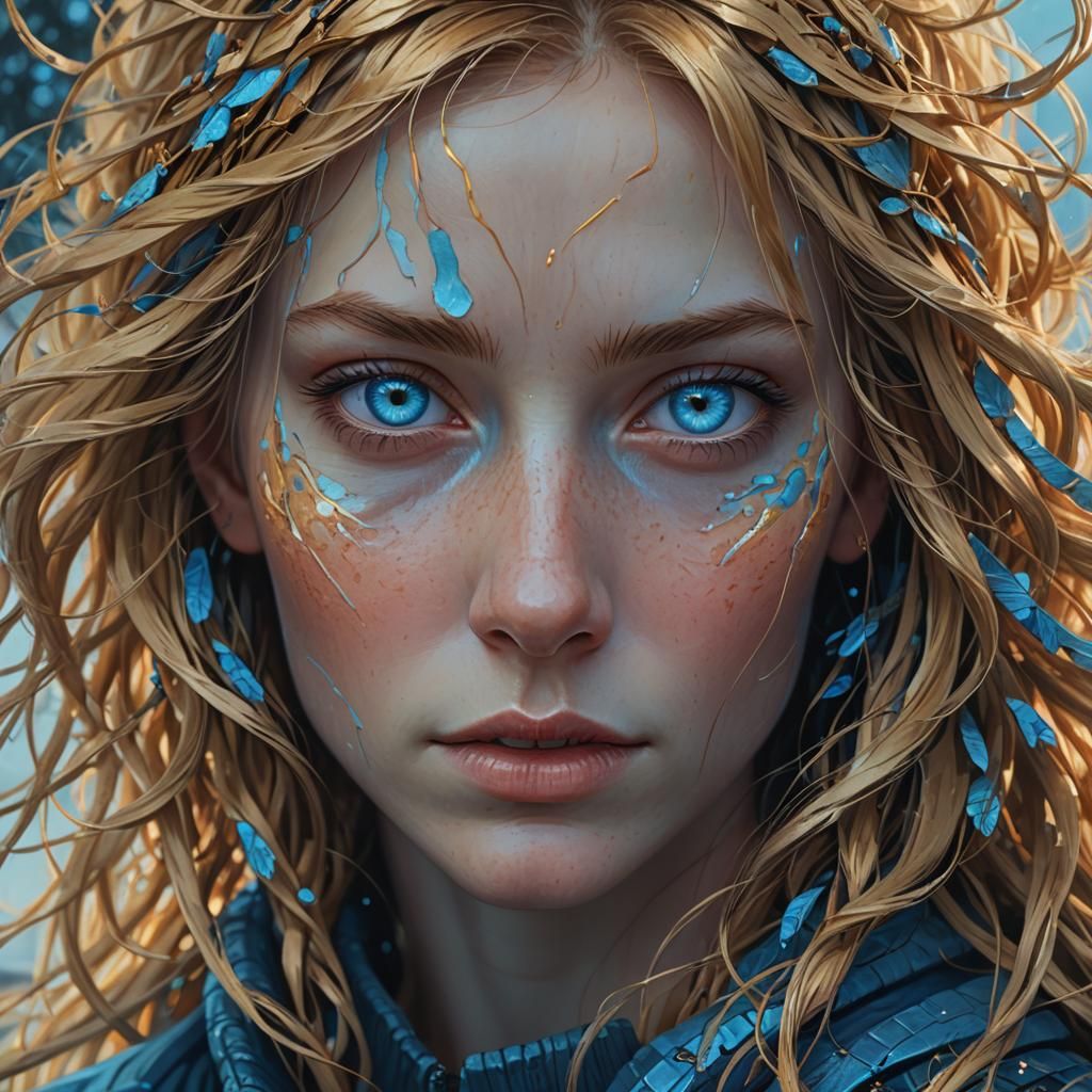 Woman with Blue Eyes: Digital Fantasy Portrait