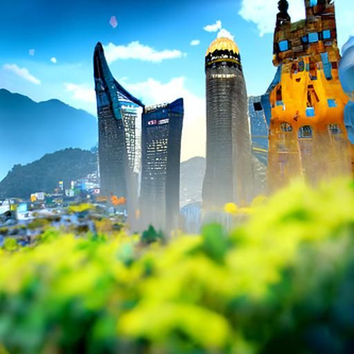 South Korea Cityscape: Detailed Digital Art