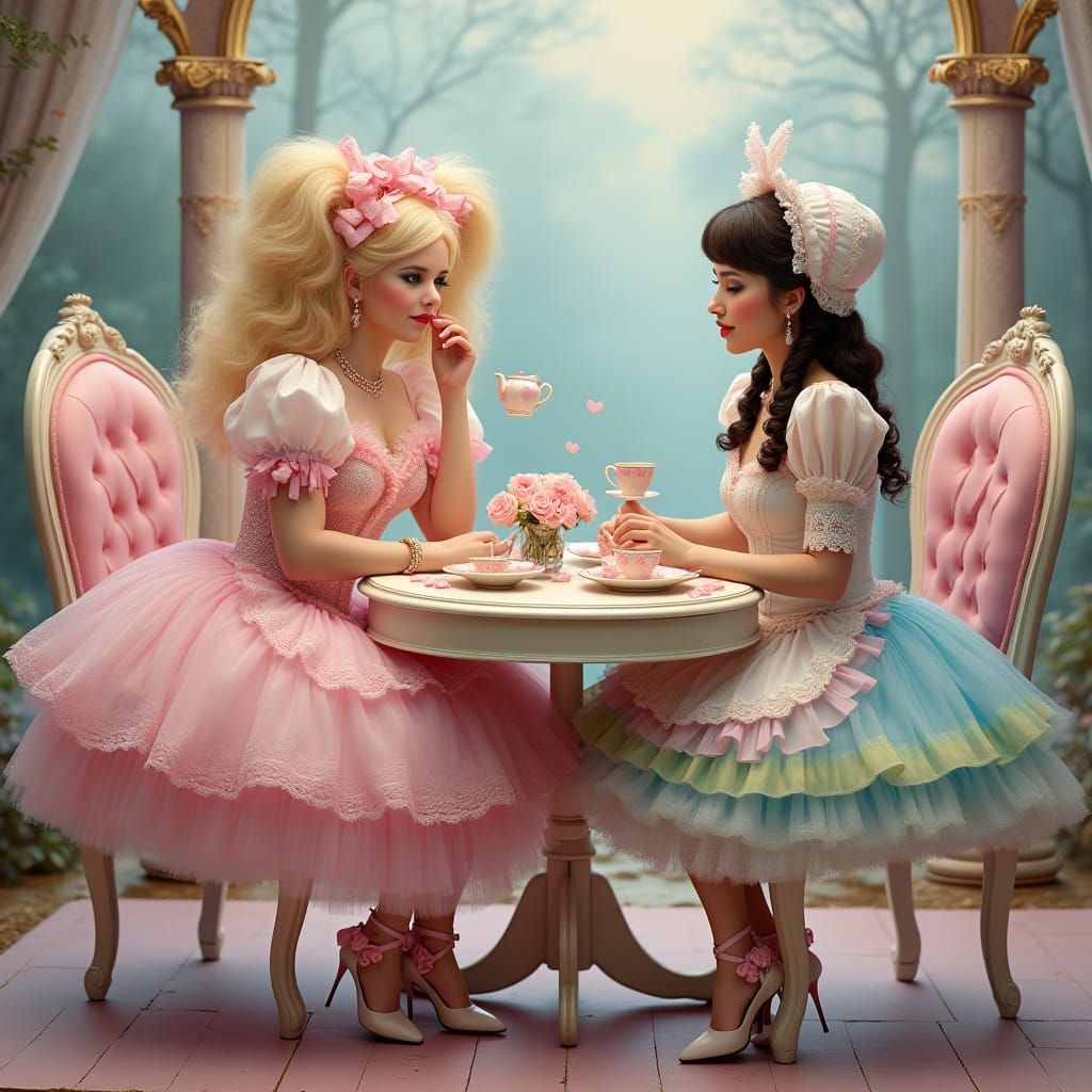 Whimsical Sissy Tea Party Scene in Pastel Hues