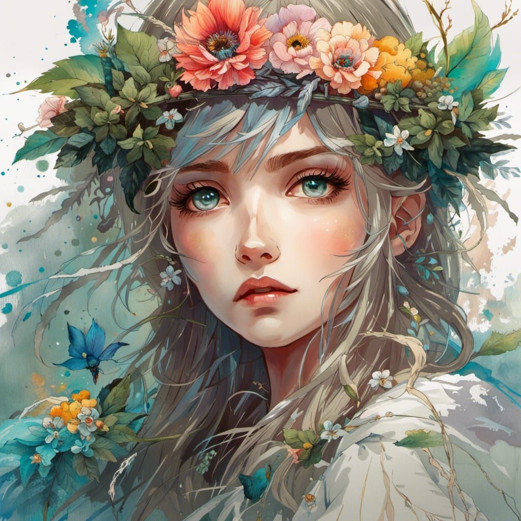 Anime Druid Princess Portrait in Manga Style