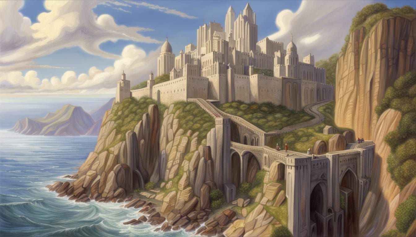 Coastal Cliff City: Digital Photorealistic Painting