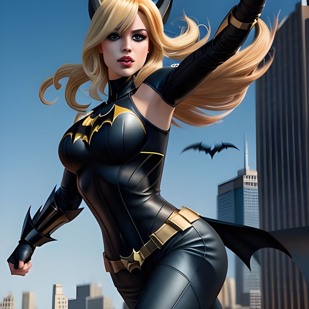 Blond Batgirl Kicking in Ultra Realistic Style
