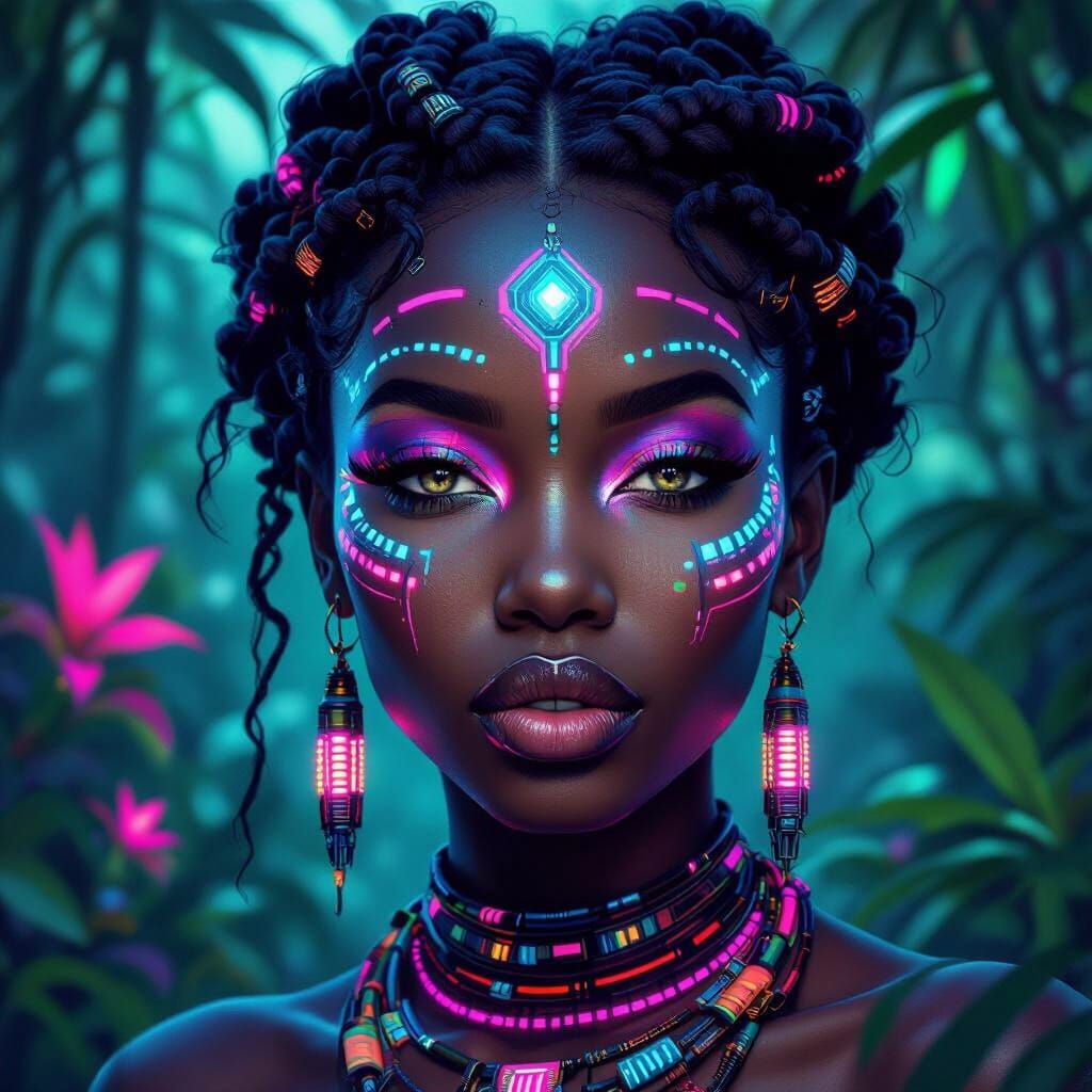 African Woman Portrait with Glowing Tribal Markings