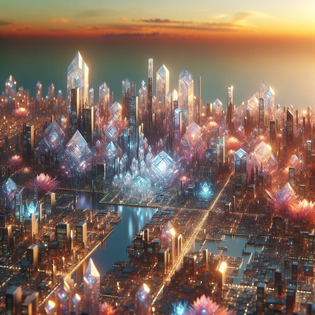 Futuristic Crystalline Cityscape at Magic Hour