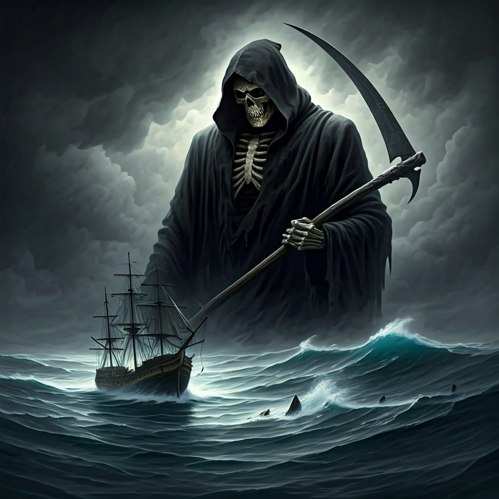 Grim Reaper at Stormy Sea, Inspired by Dark Romanticism