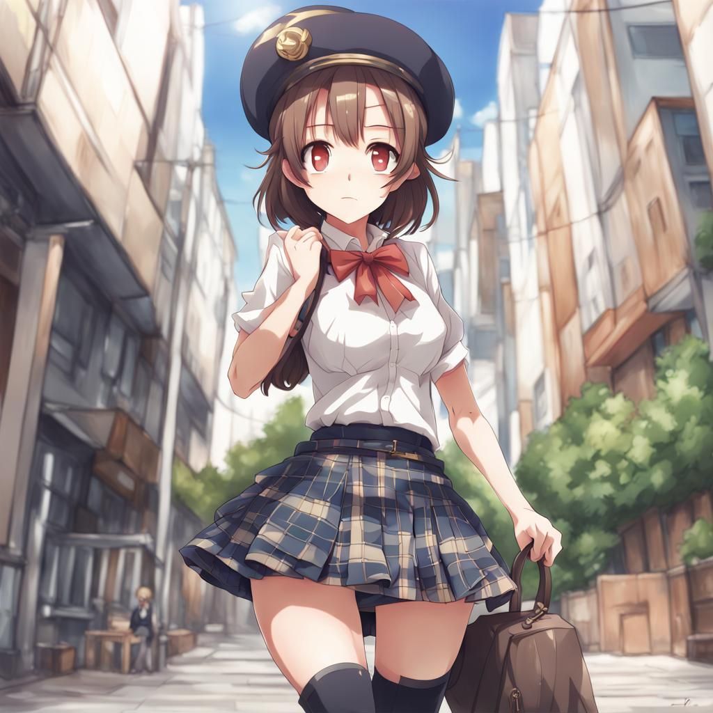 Anime Girl in Short Skirt, Front View