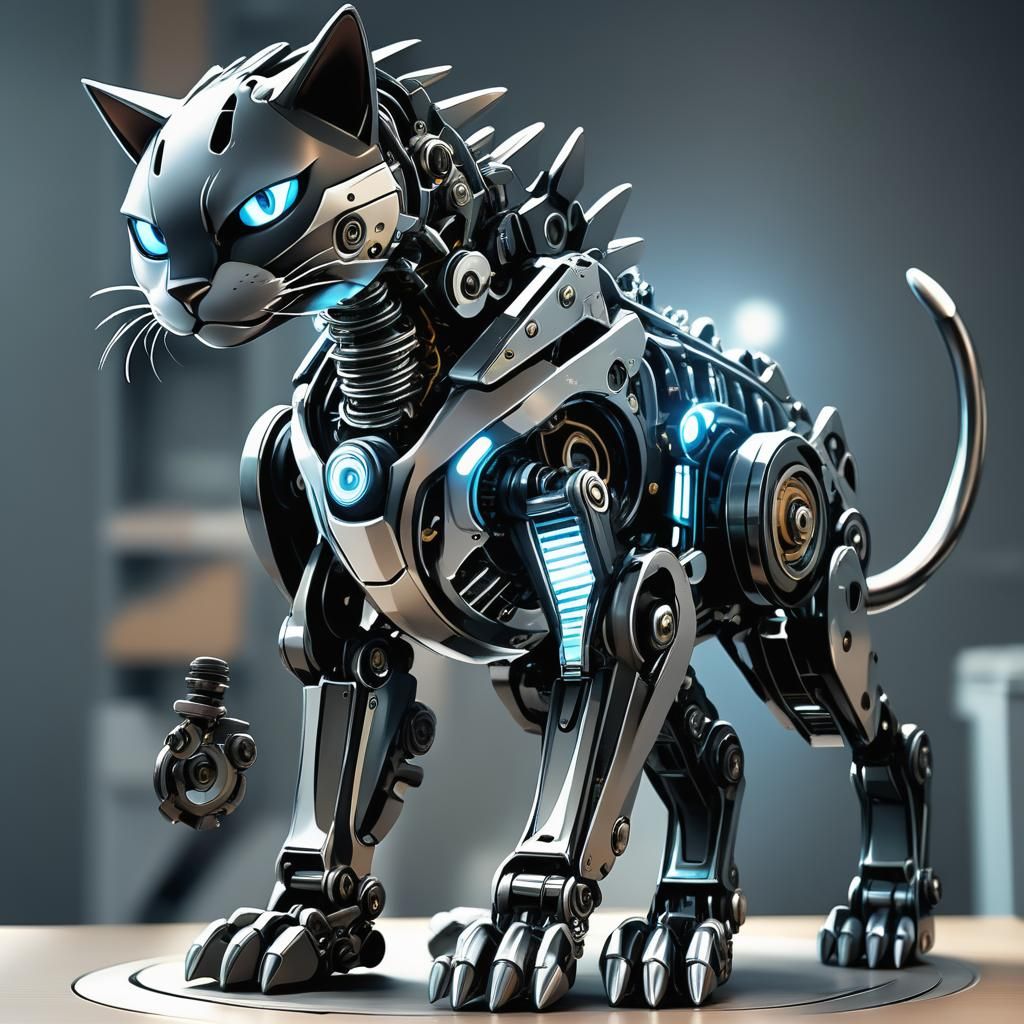 Mechanical Cat in Anime Style