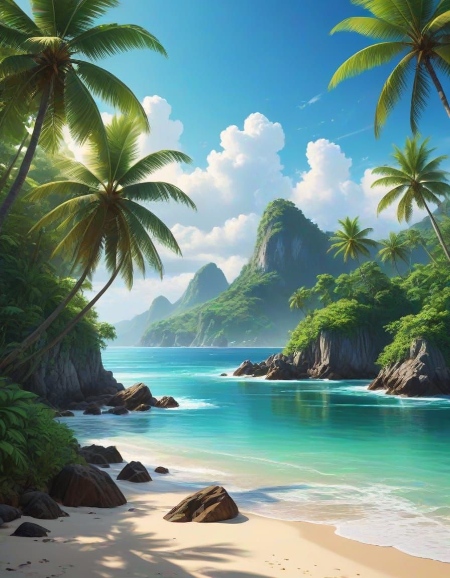 Surreal Tropical Oasis in Soft Digital Painting