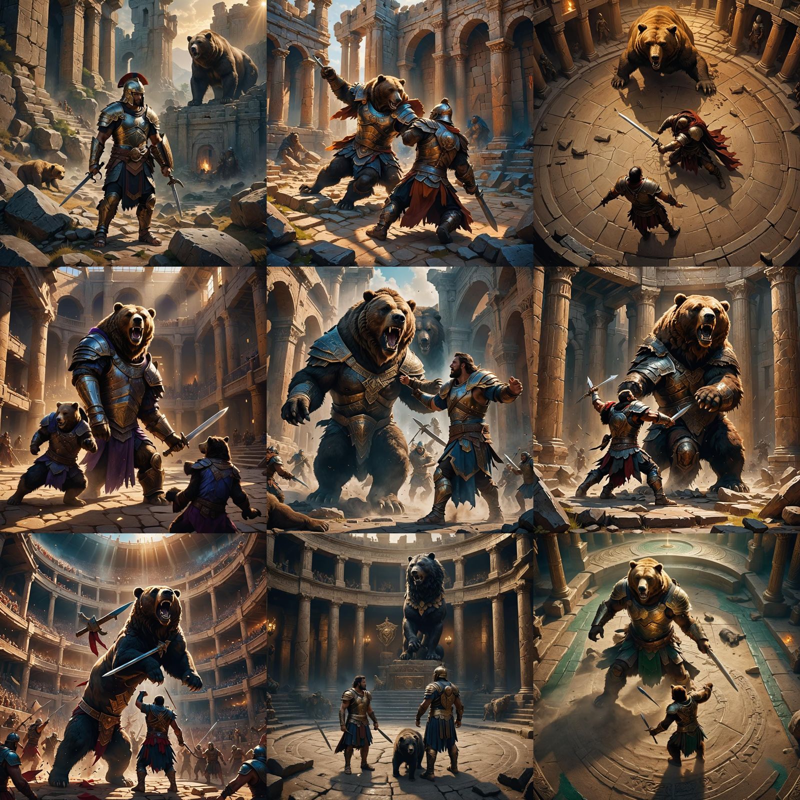 Gladiator Battles a Bear: Detailed Matte Painting