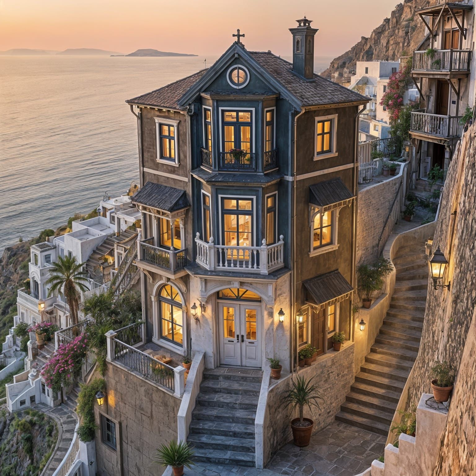 Santorini Victorian Italianate Apartment with Golden Afterno...