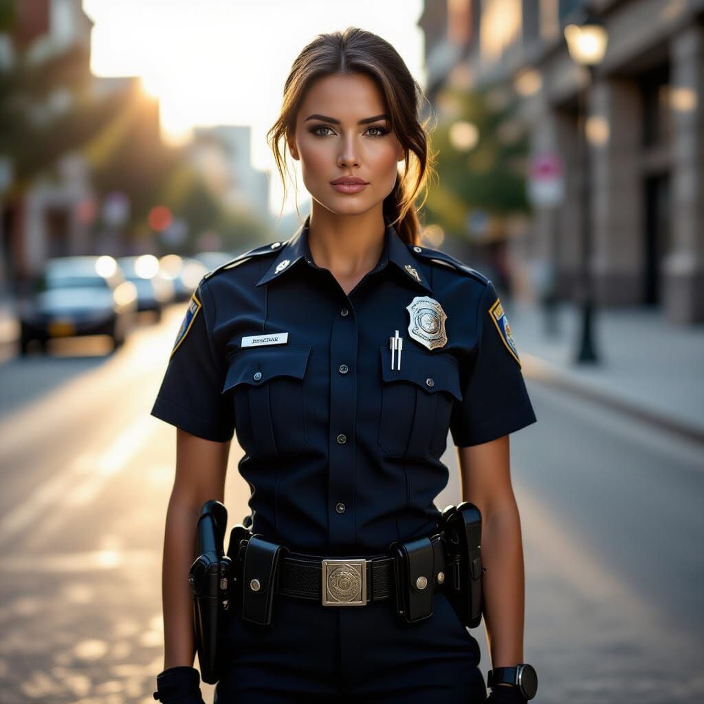 Photorealistic Portrait of a Determined Police Woman
